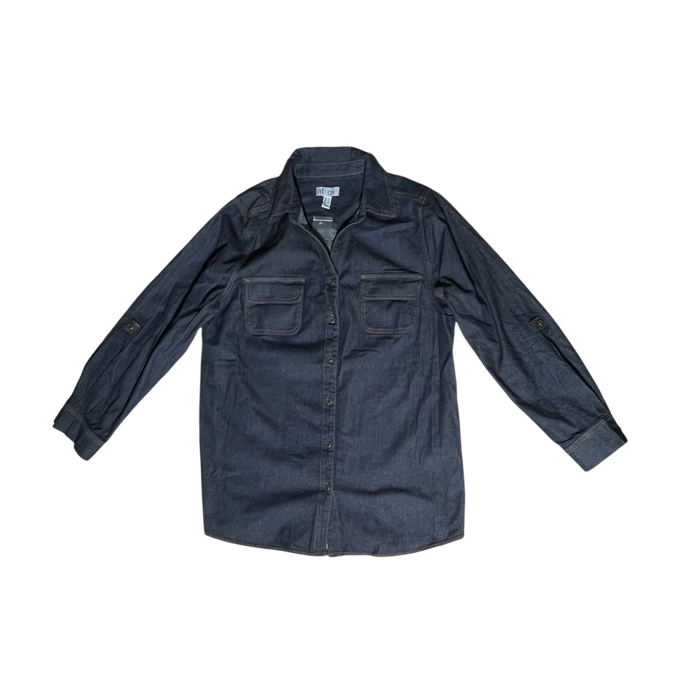 D & Co Denim‎ Tunic Top Roll Tab  Dark Wash Women's Size XL